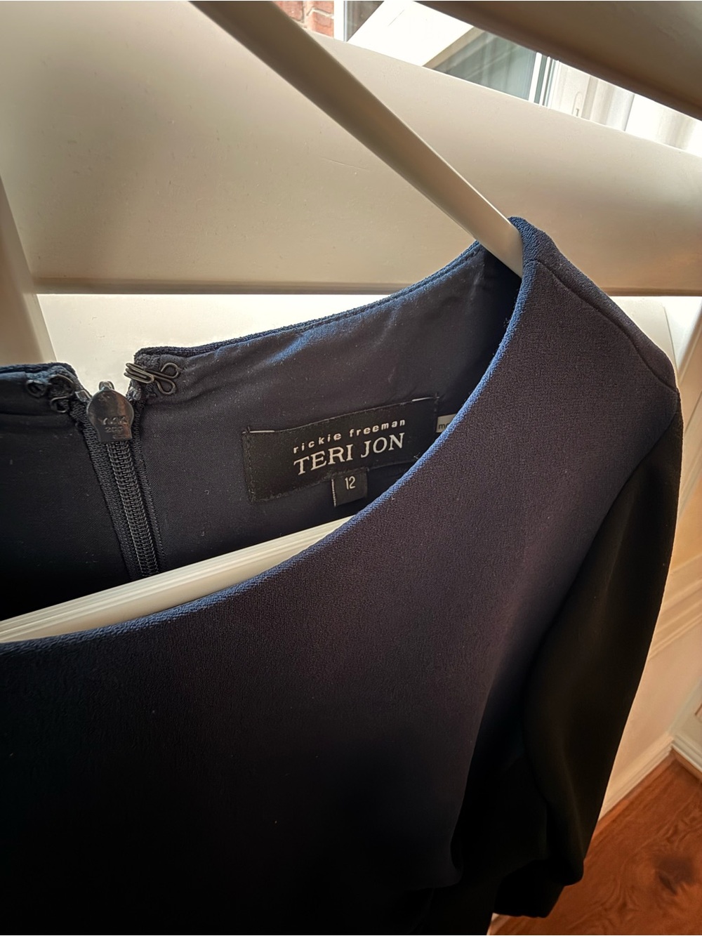 Teri Jon Navy Long-Sleeve Sheath Dress with Side Drape - Picture 2 of 3